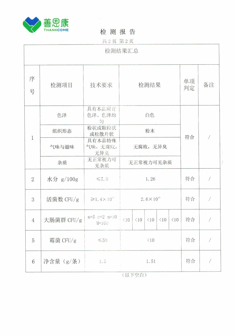 儿童复合益生菌出厂检测报告原件第3页