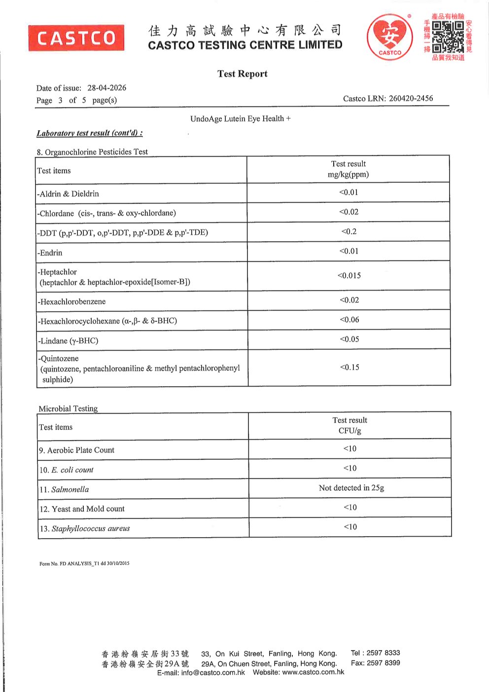 叶黄素出厂检测报告原件第3页