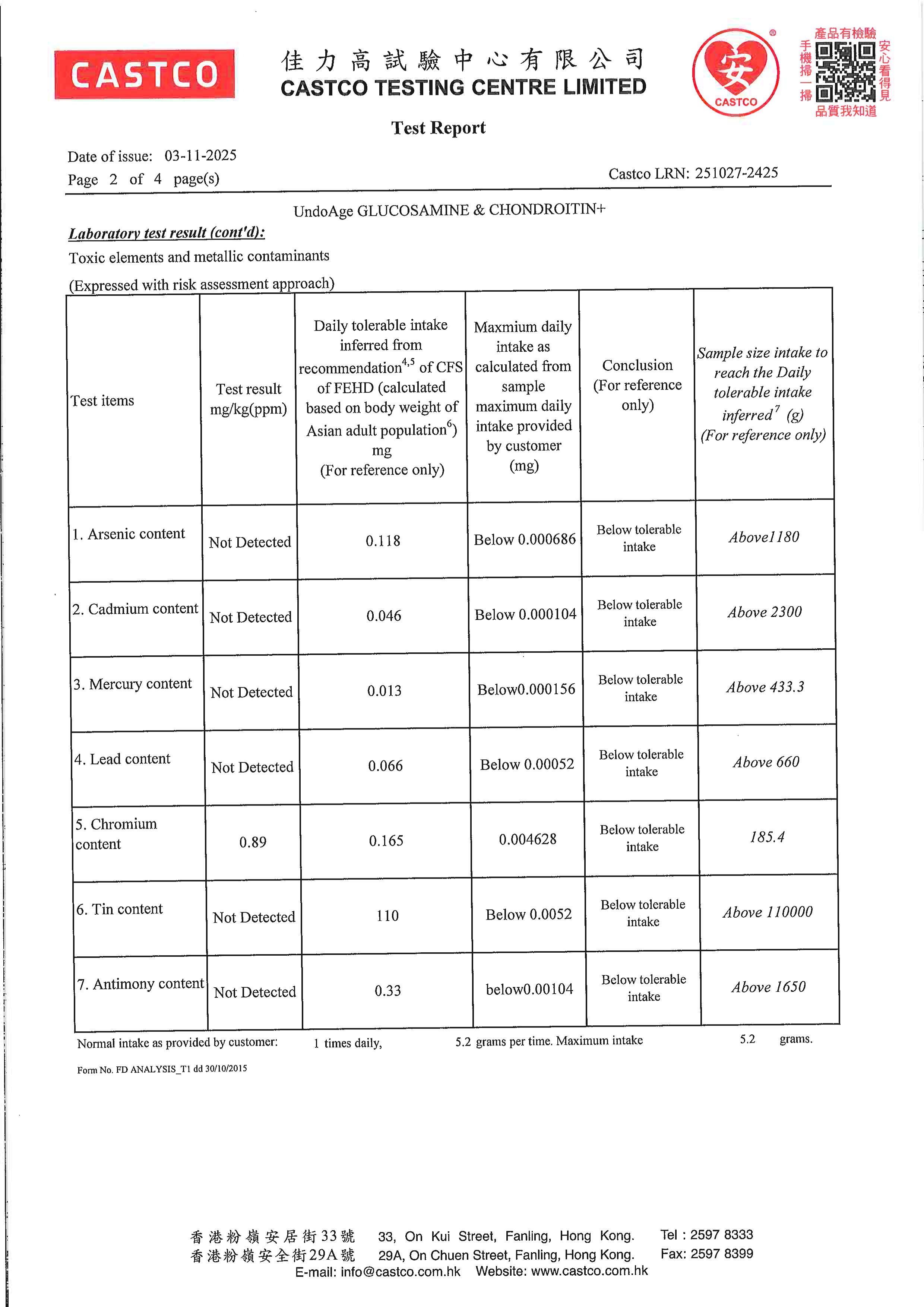 氨糖软骨素出厂检测报告原件第2页