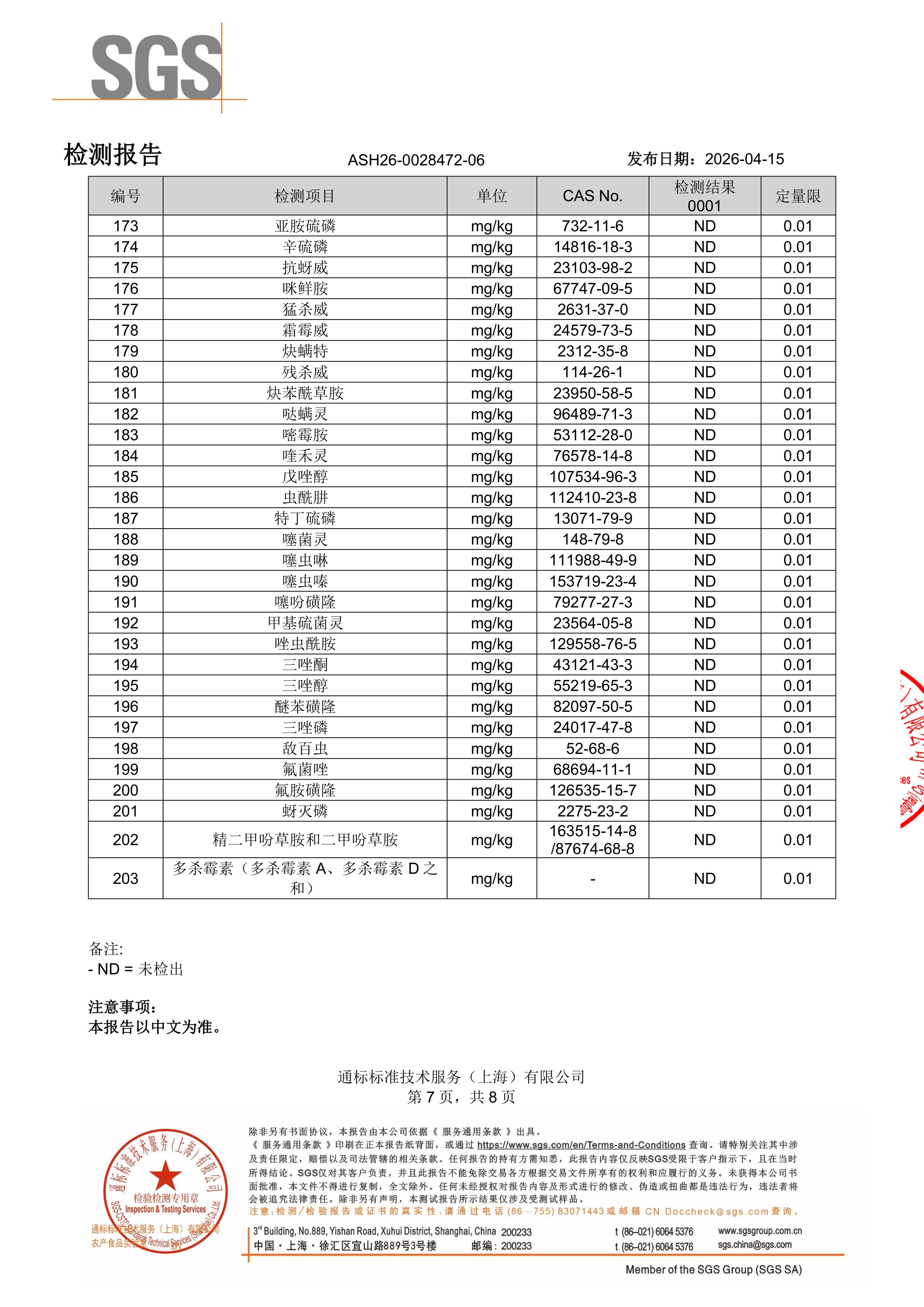 胶原蛋白肽SGS 第三方检测报告原件第7页