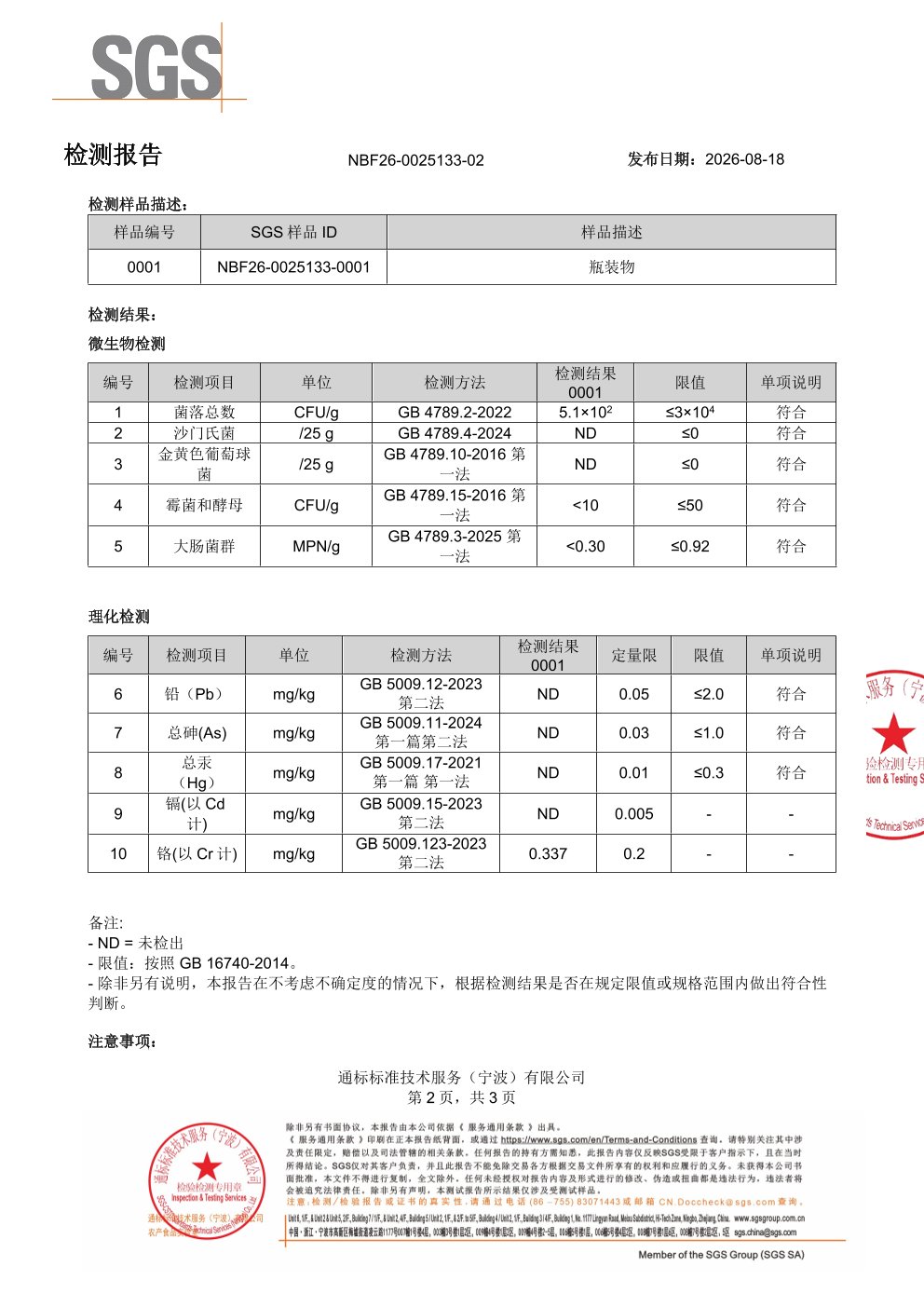 辅酶 Q10SGS 第三方检测报告原件第2页