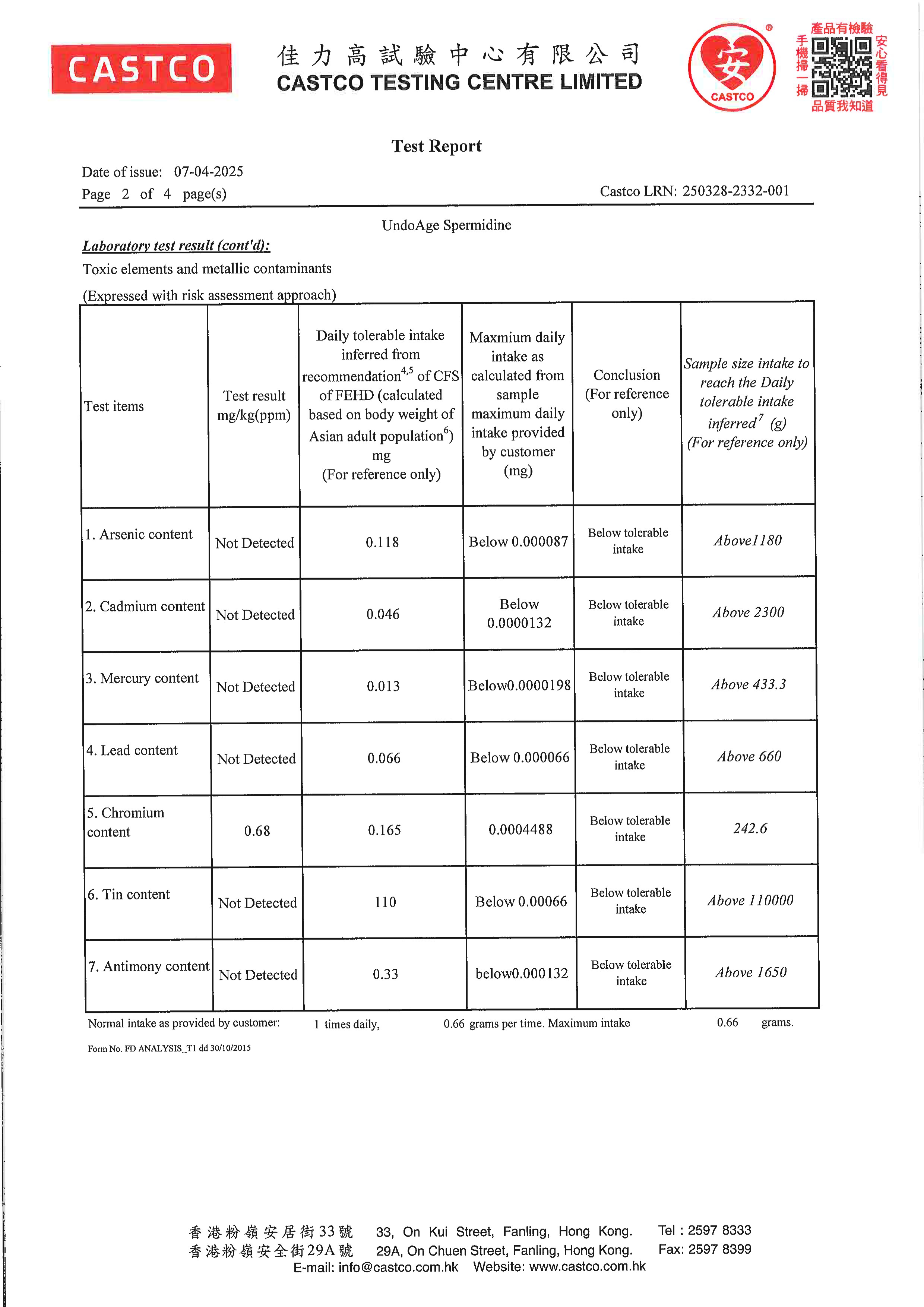 亚精胺出厂检测报告原件第2页