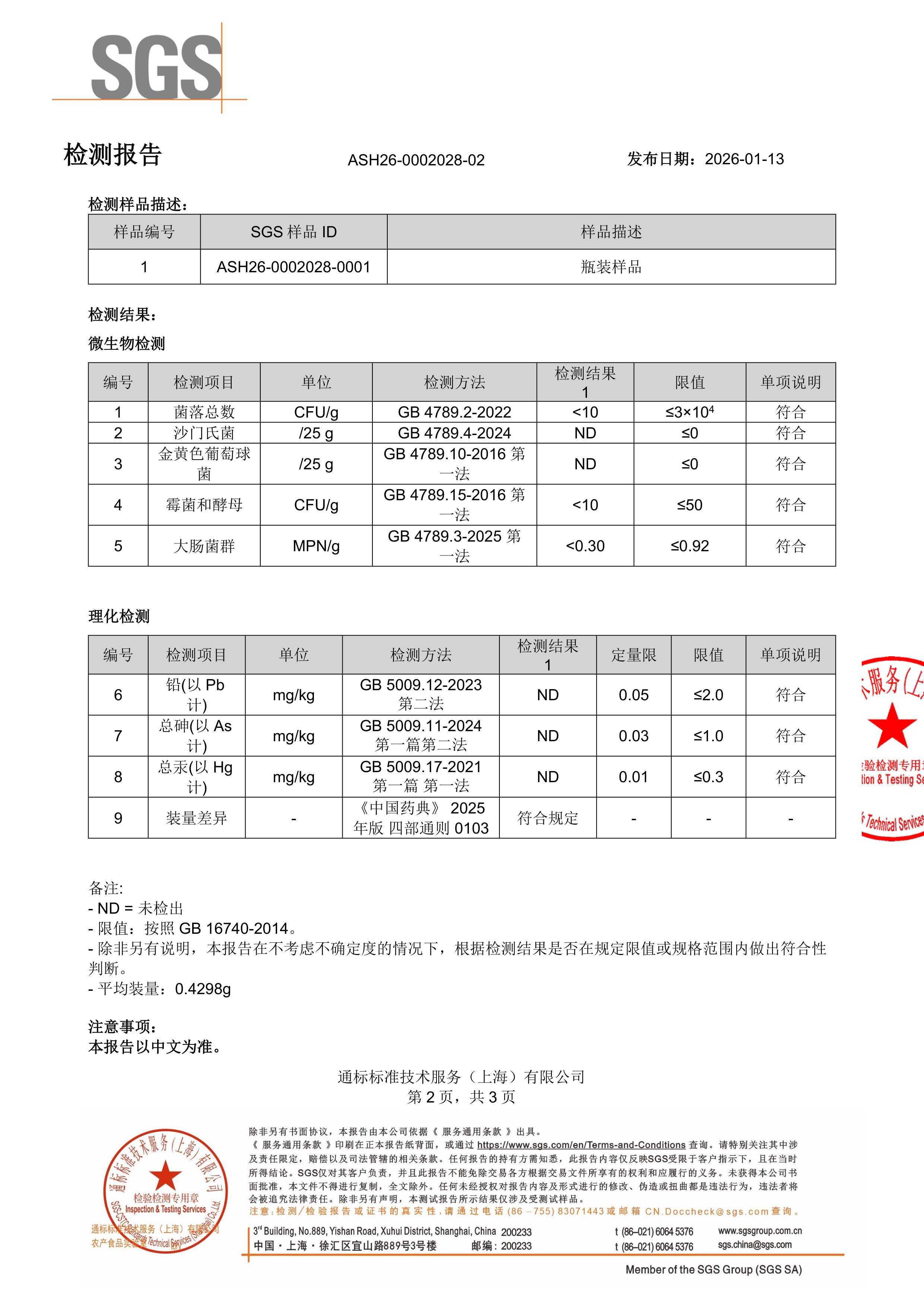 辅酶 Q10SGS 第三方检测报告原件第2页