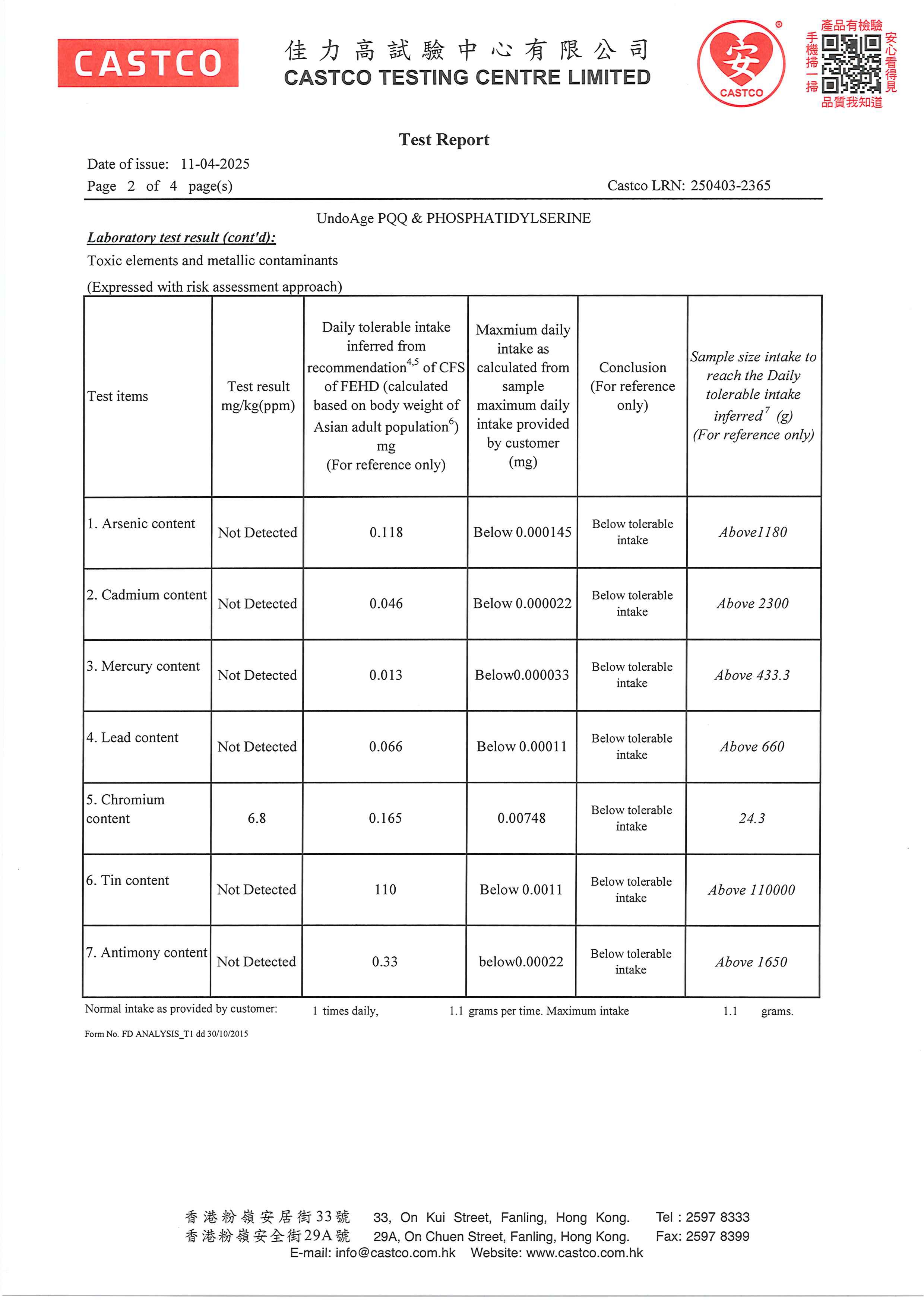 PQQ+PS出厂检测报告原件第2页