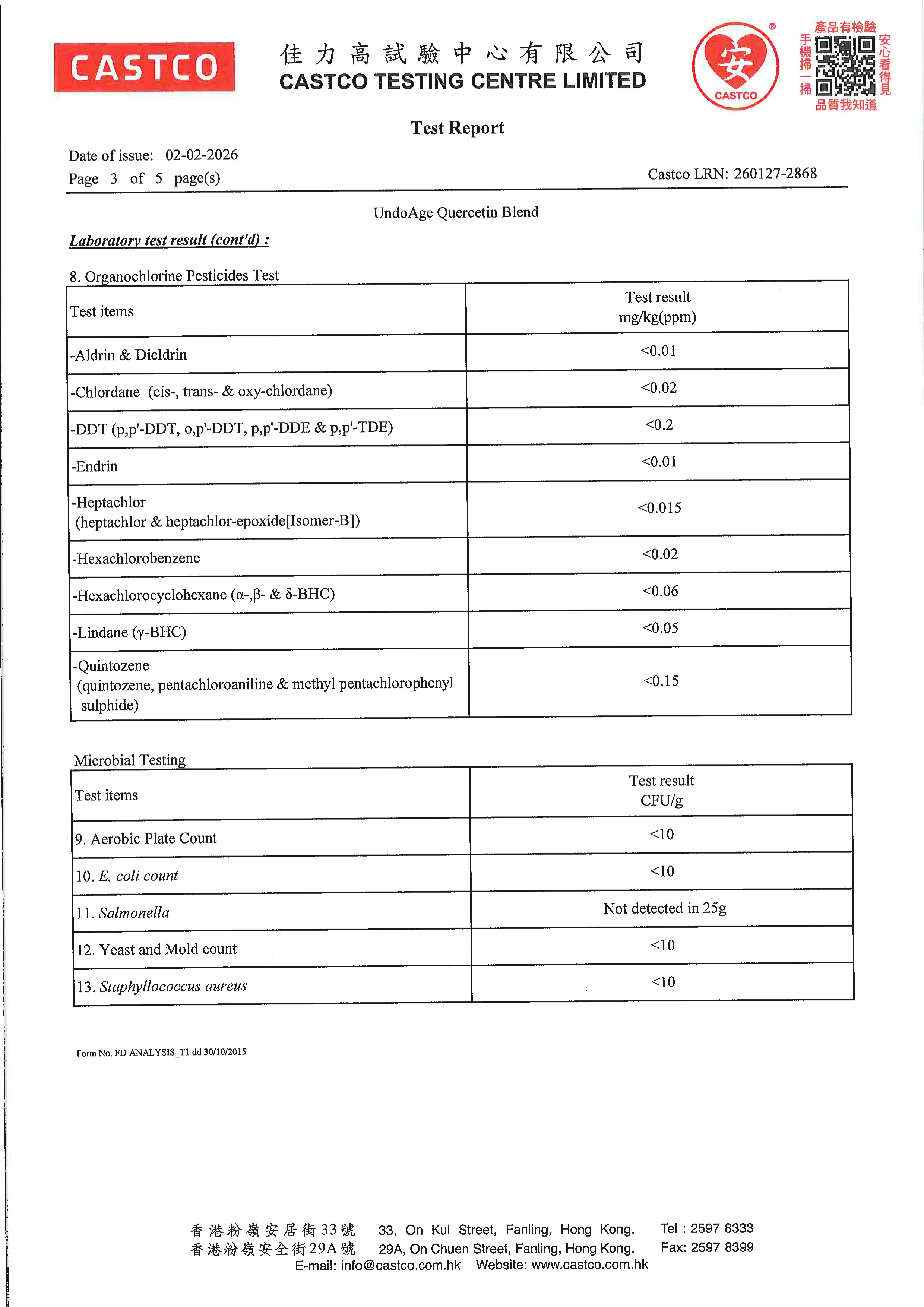 槲皮素出厂检测报告原件第3页