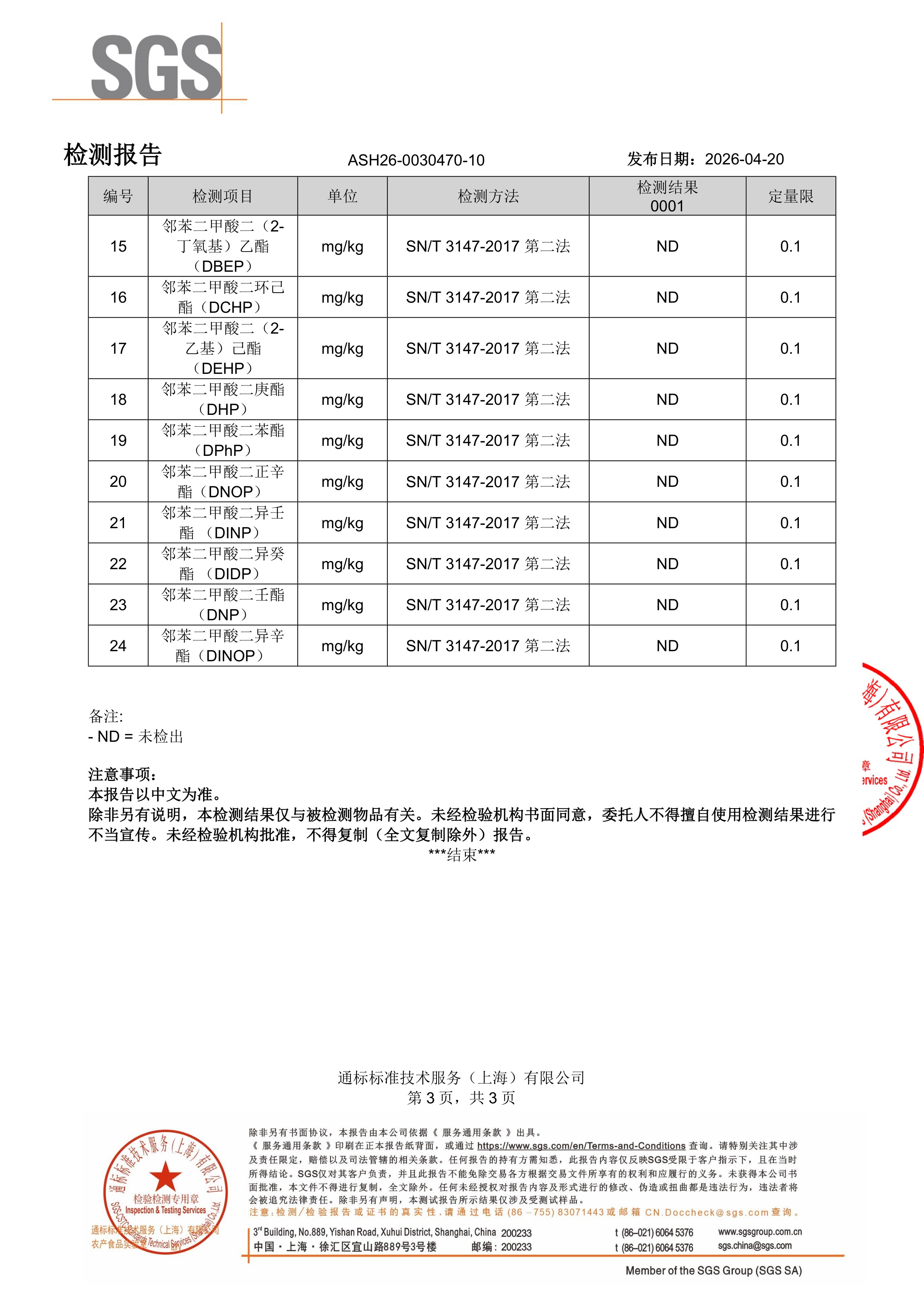 儿童钙镁锌SGS 第三方检测报告原件第3页
