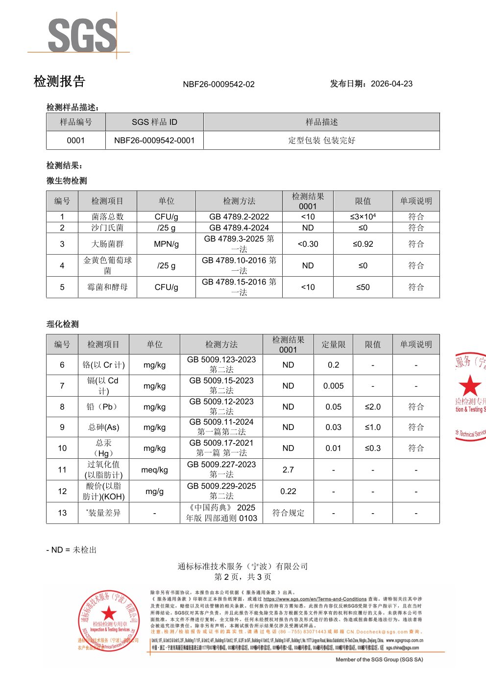 高纯度鱼油SGS 第三方检测报告原件第2页