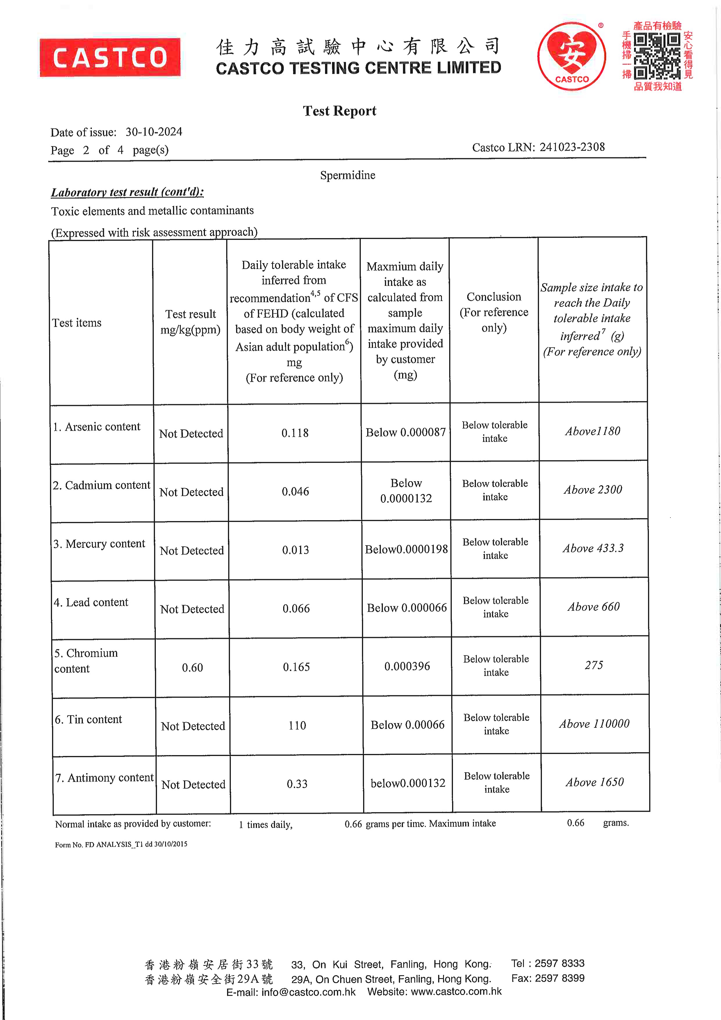 亚精胺出厂检测报告原件第2页