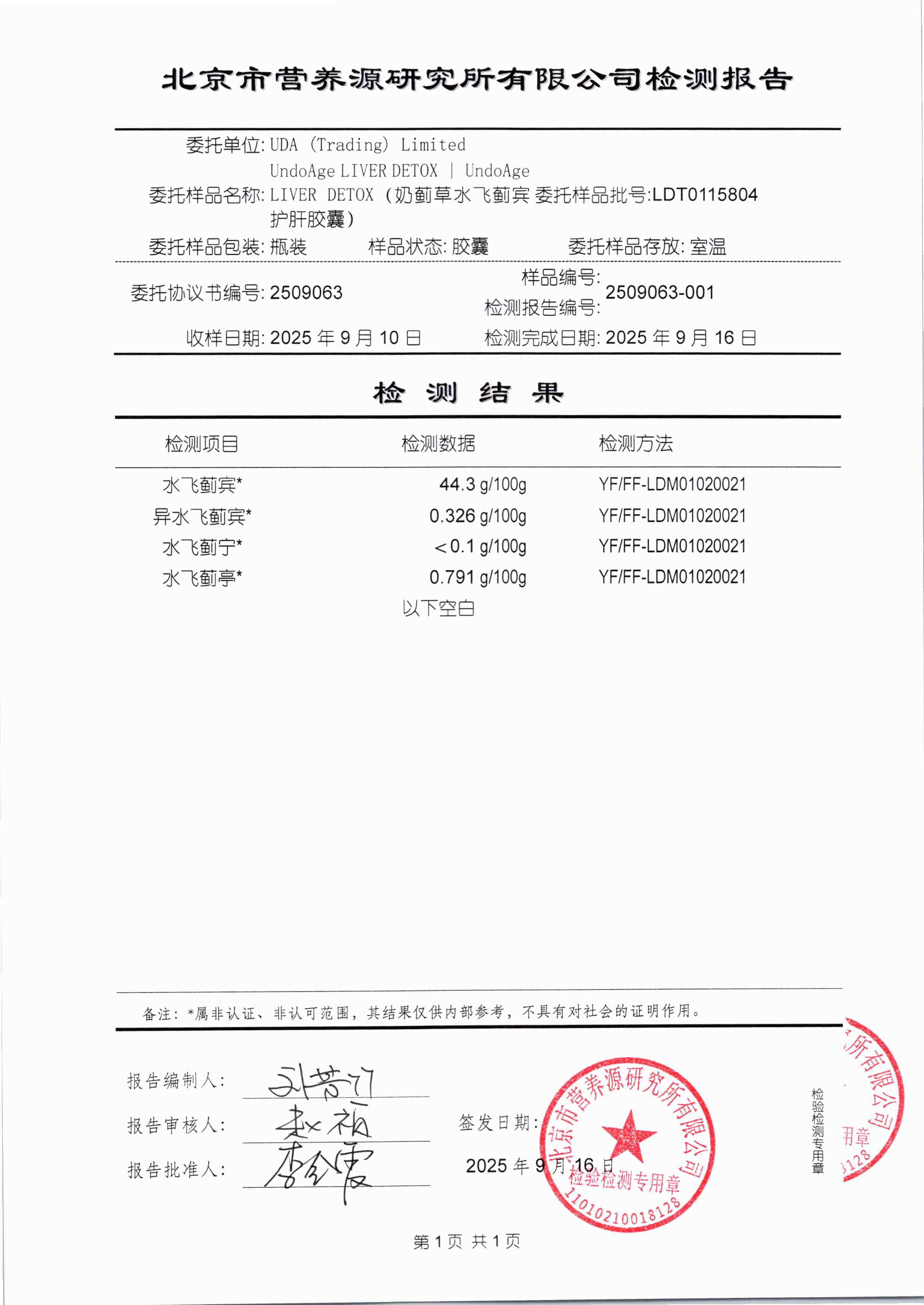 奶蓟草北京营养源研究所第三方检测报告原件第3页