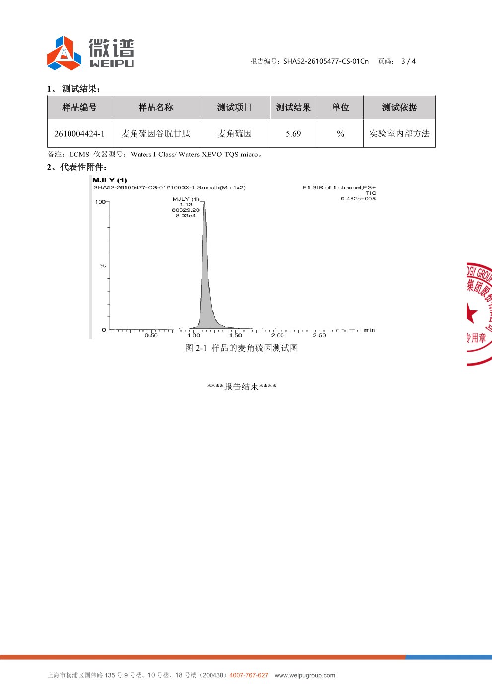 麦角硫因
+ 谷胱甘肽微谱第三方检测报告原件第3页