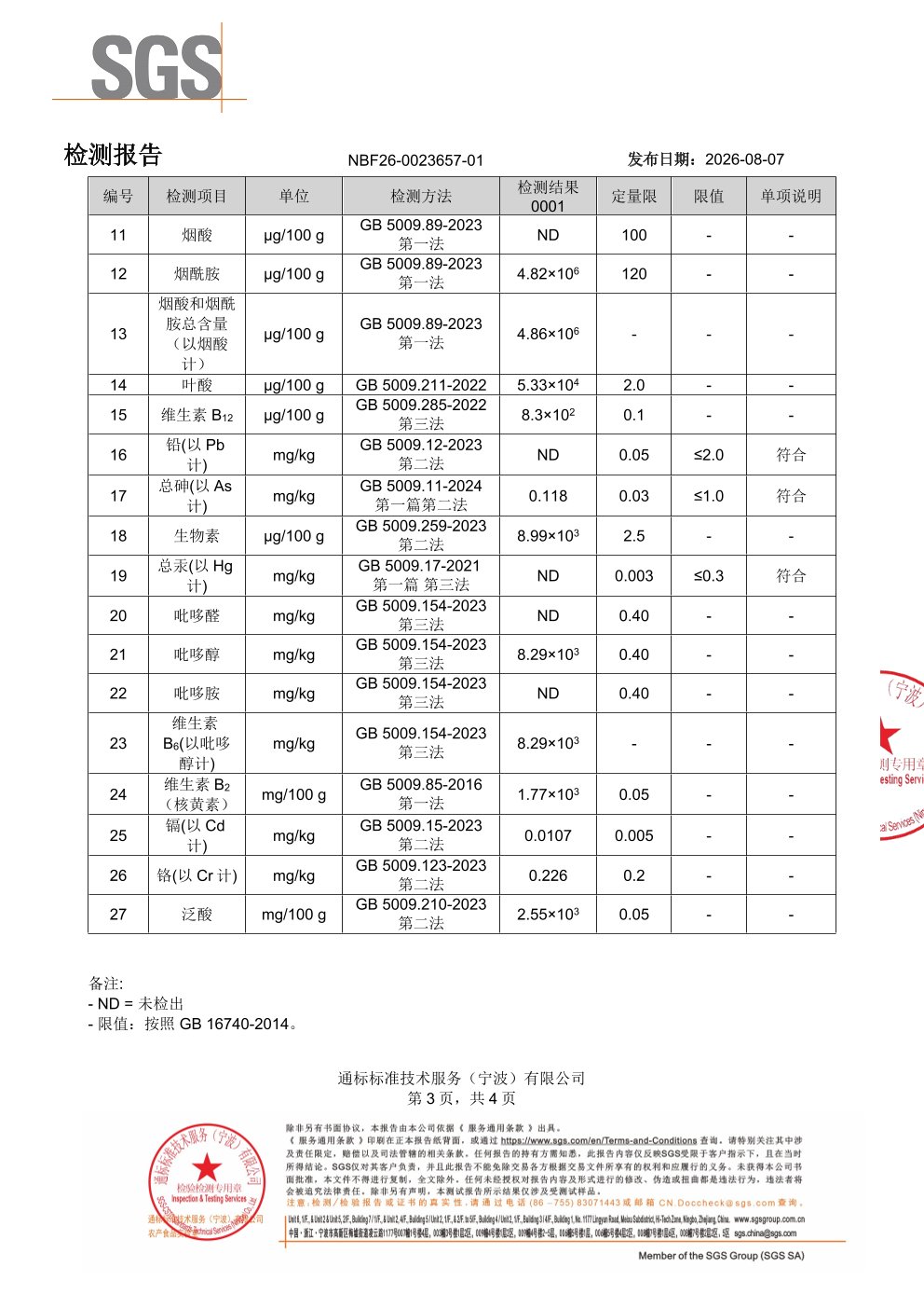 复合 B 族SGS 第三方检测报告原件第3页
