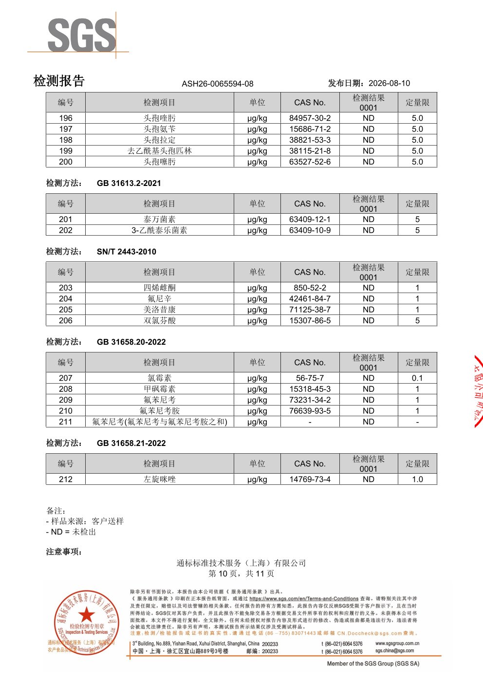 胶原蛋白肽SGS 第三方检测报告原件第10页