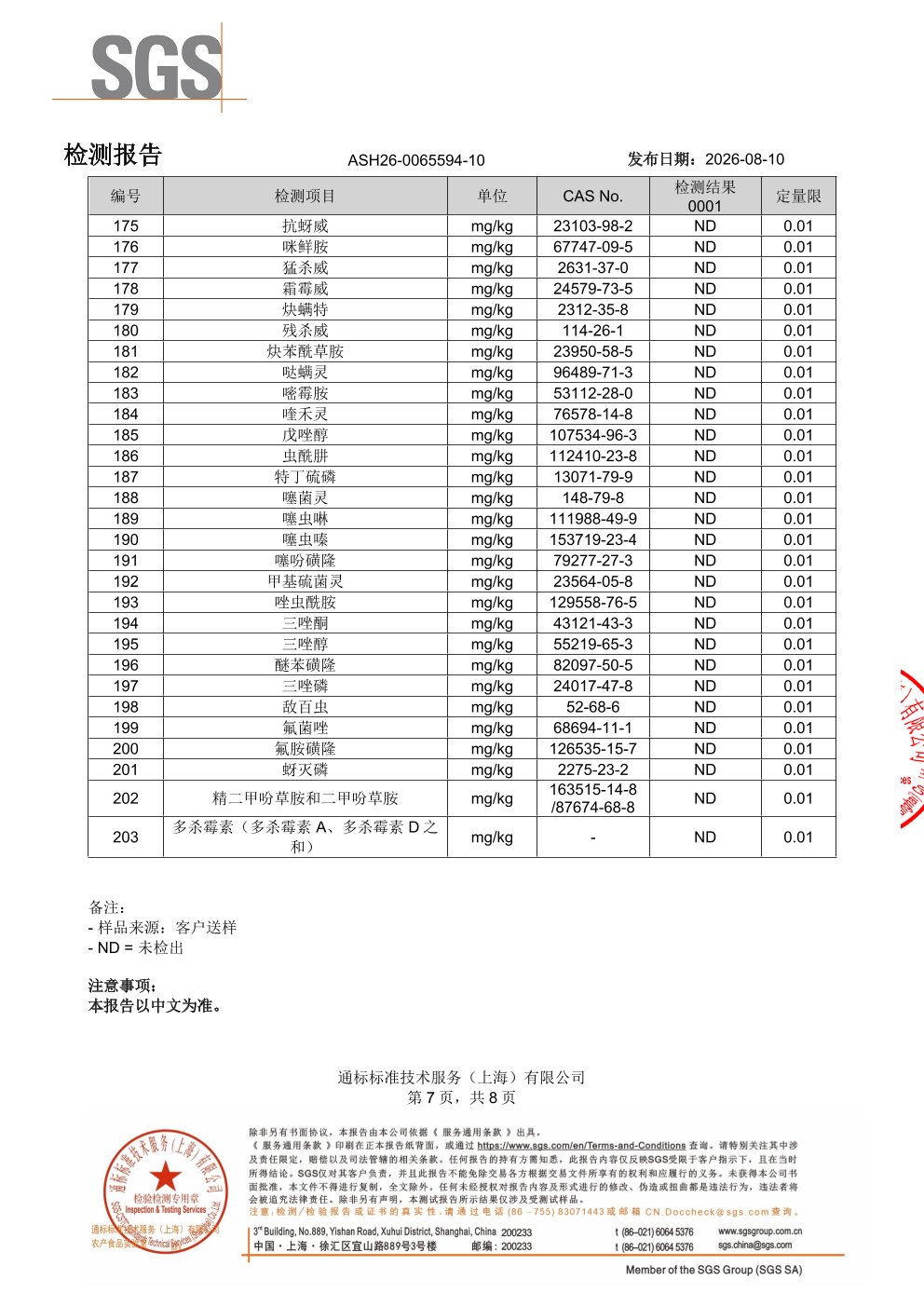 胶原蛋白肽SGS 第三方检测报告原件第7页