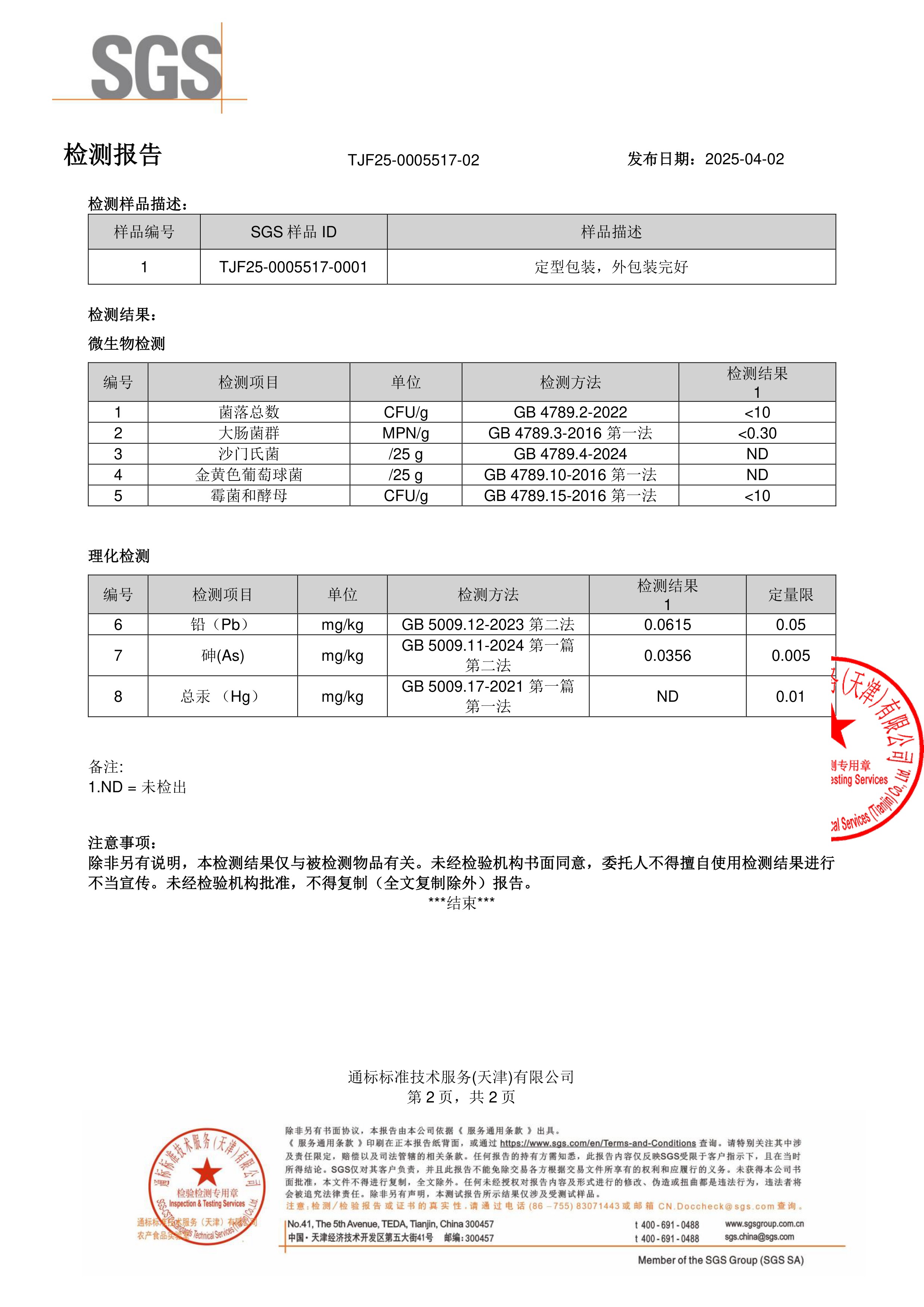 R-硫辛酸SGS 第三方检测报告原件第2页