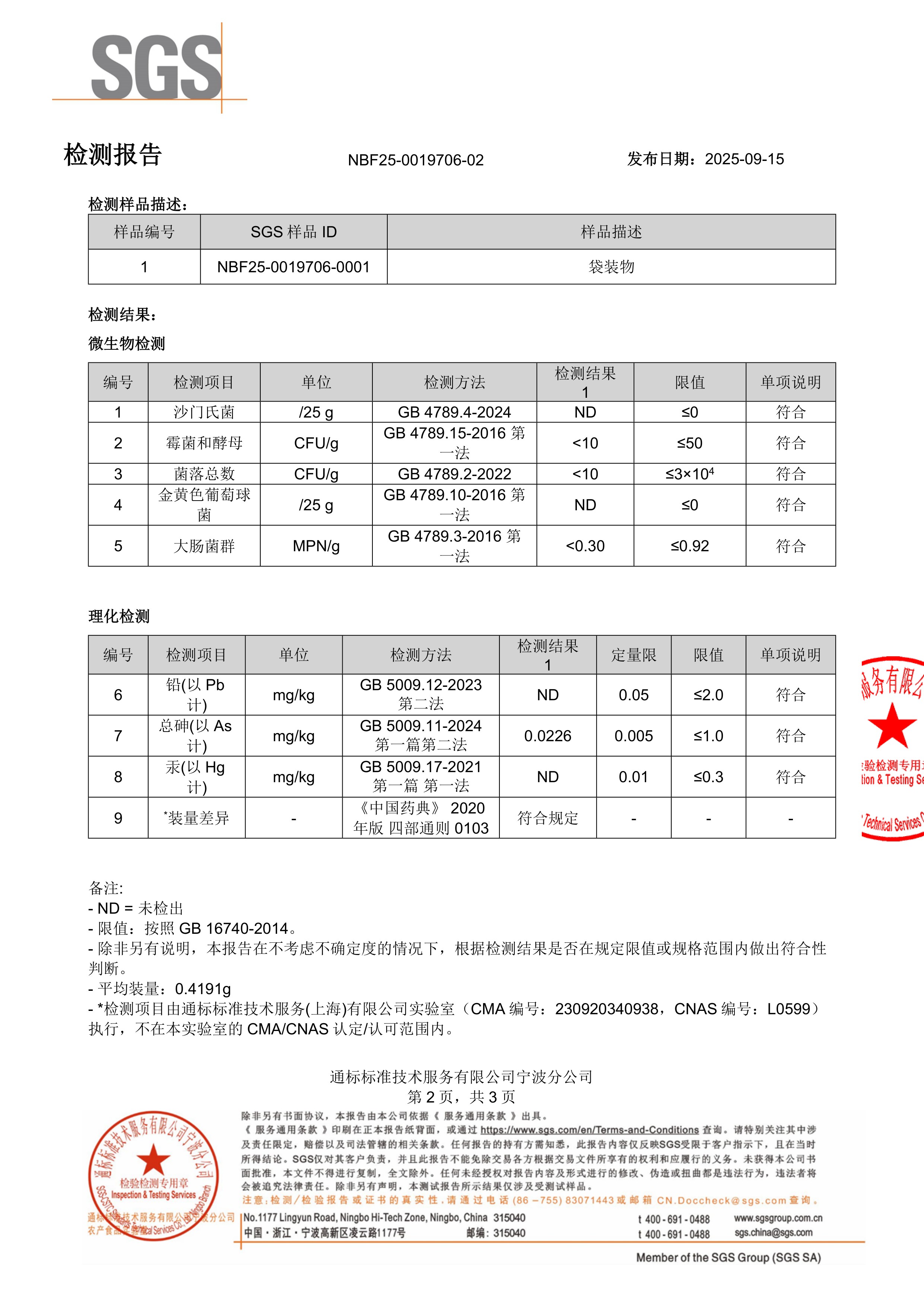 奶蓟草SGS 第三方检测报告原件第2页
