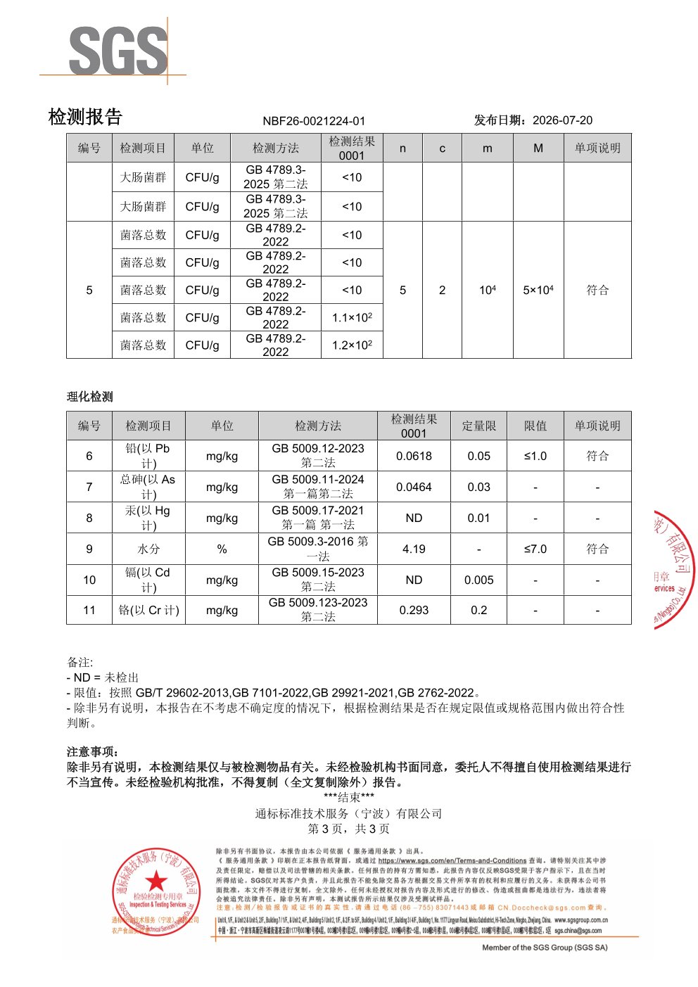益生元纤维粉SGS 第三方检测报告原件第3页