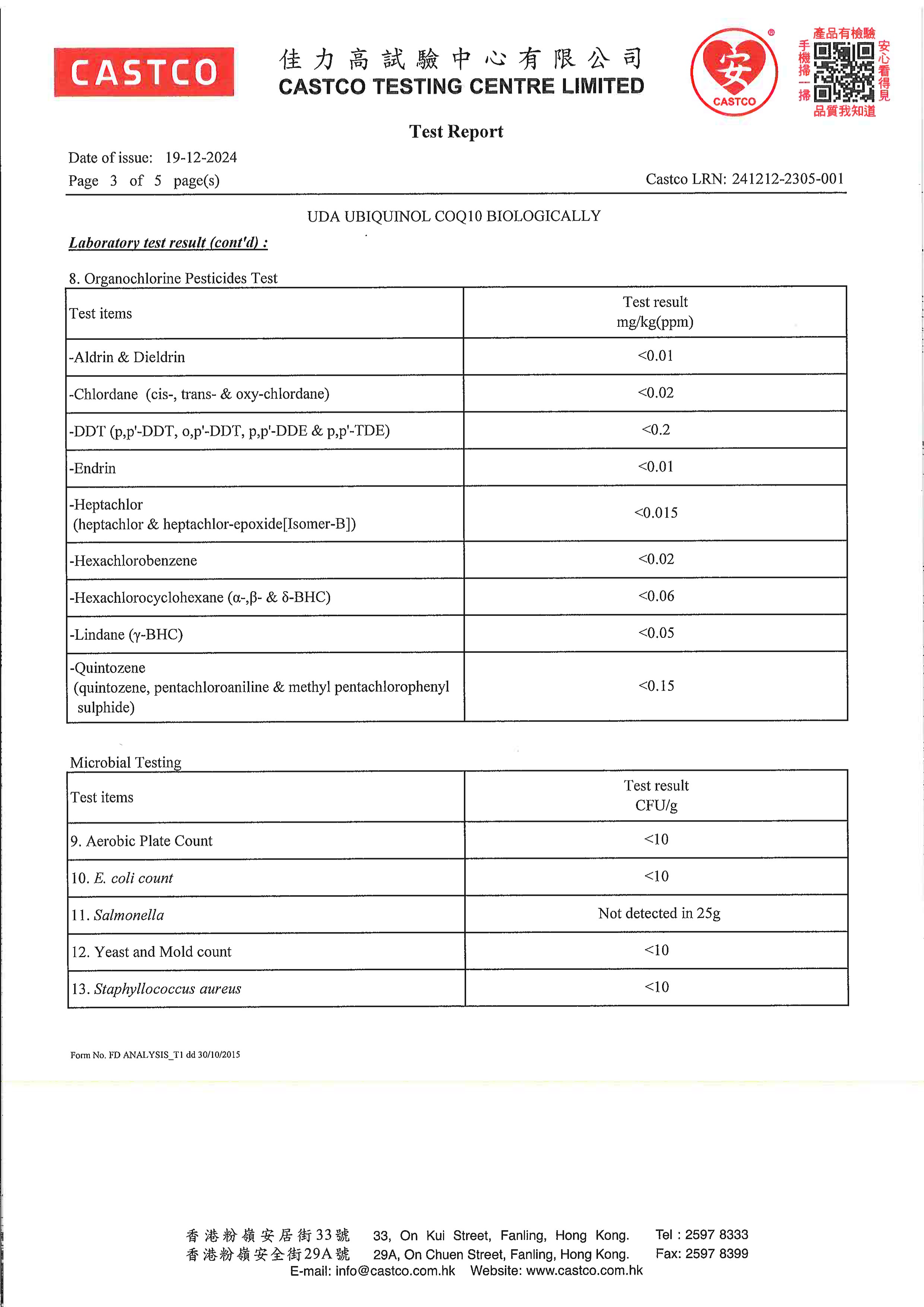 辅酶 Q10出厂检测报告原件第3页