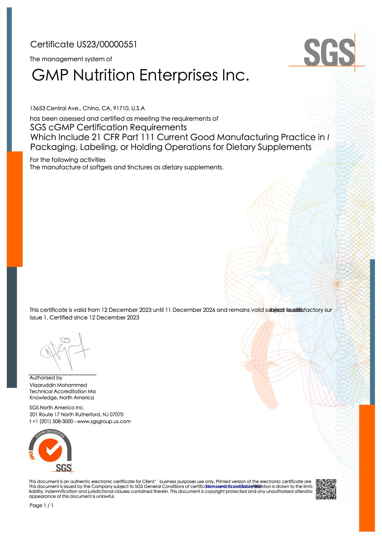 GMP NutritioncGMP 认证资质